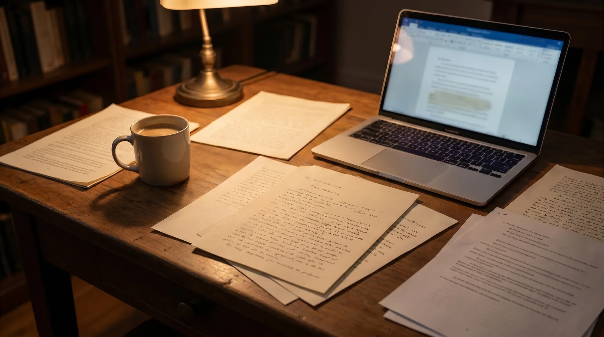 Antes: manuscrito con notas escritas a mano y documento sin editar